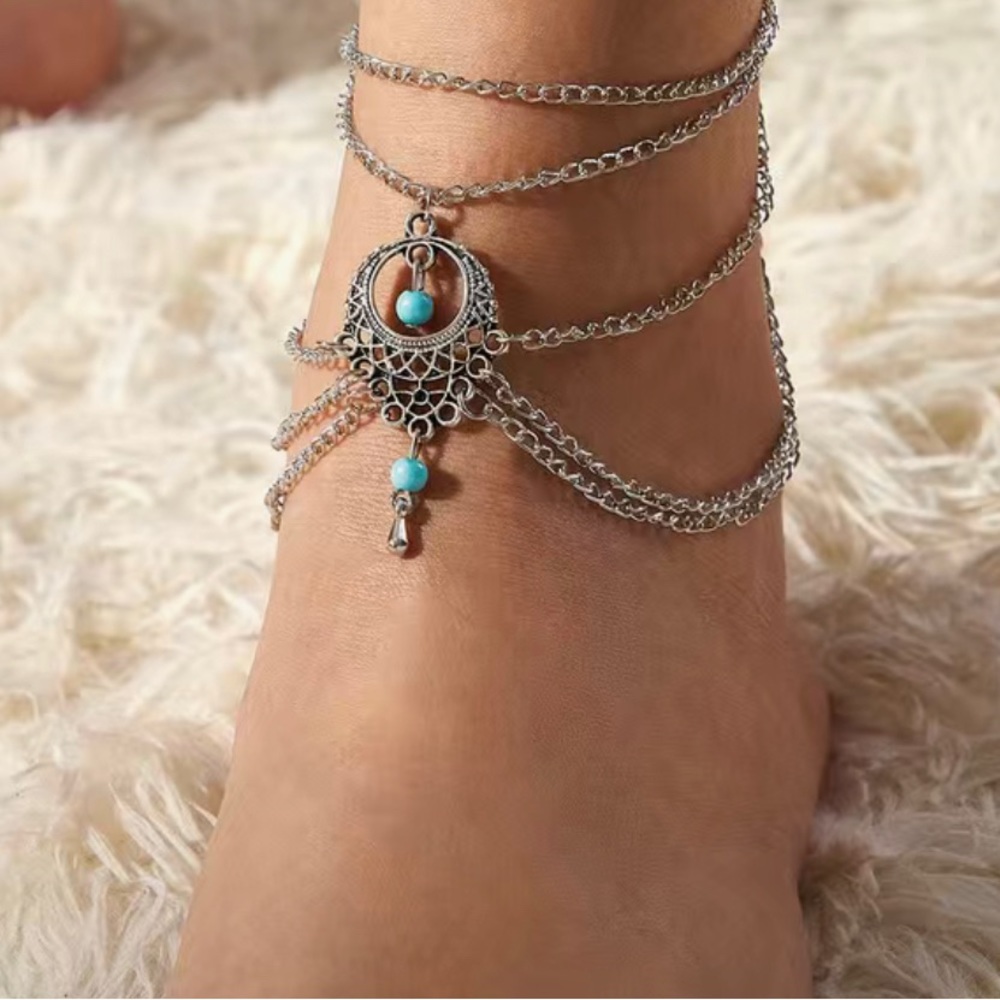Turquoise silver anklet